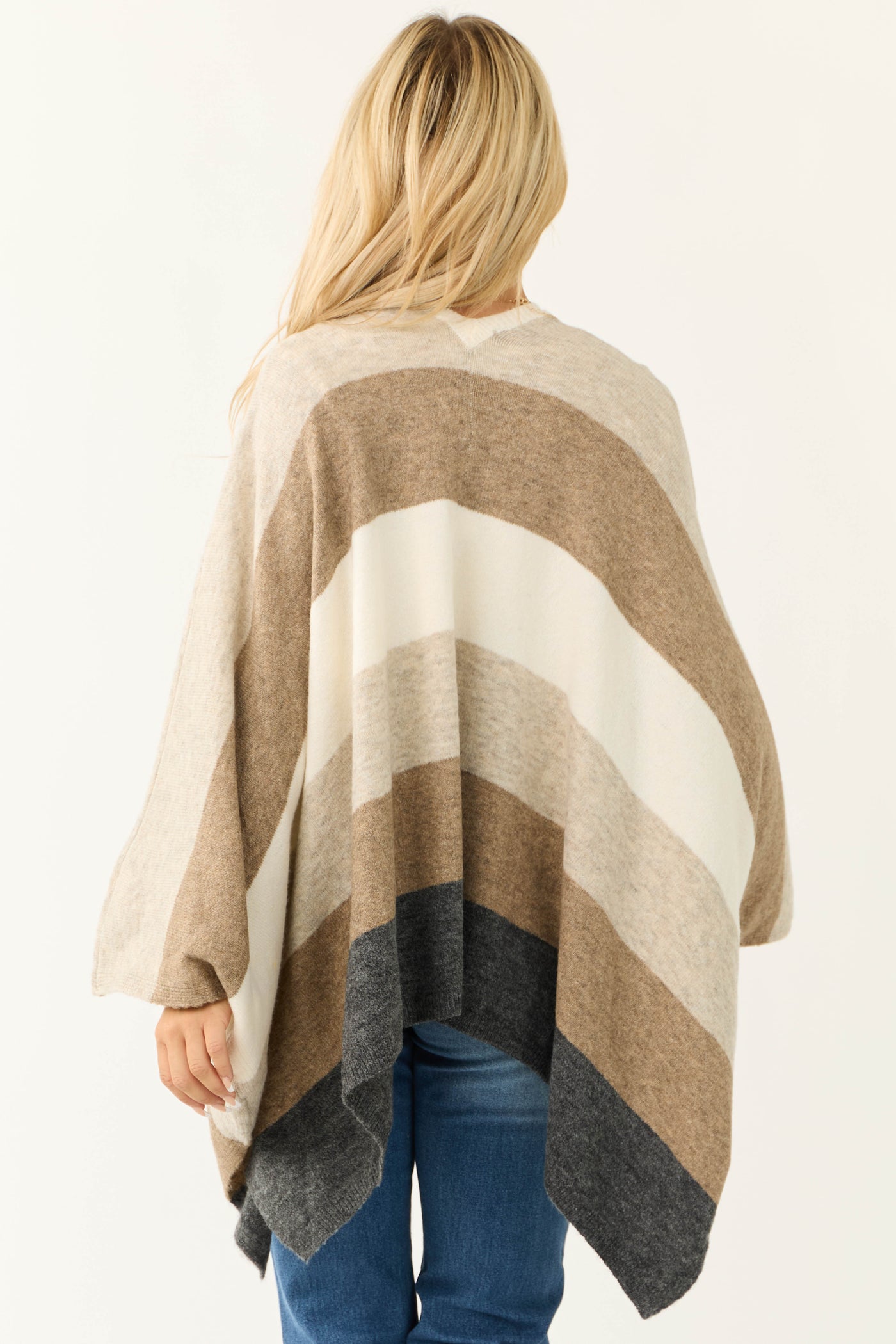 Coconut Thick Stripe Poncho Style Cardigan