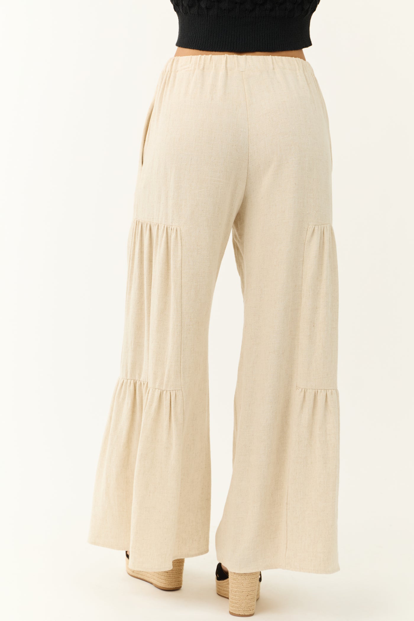 Coconut Wide Leg Side Ruffle Detail Linen Pants