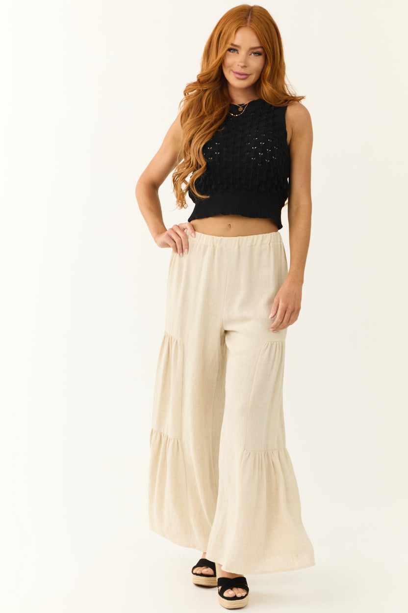 Coconut Wide Leg Side Ruffle Detail Linen Pants