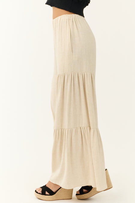 Coconut Wide Leg Side Ruffle Detail Linen Pants