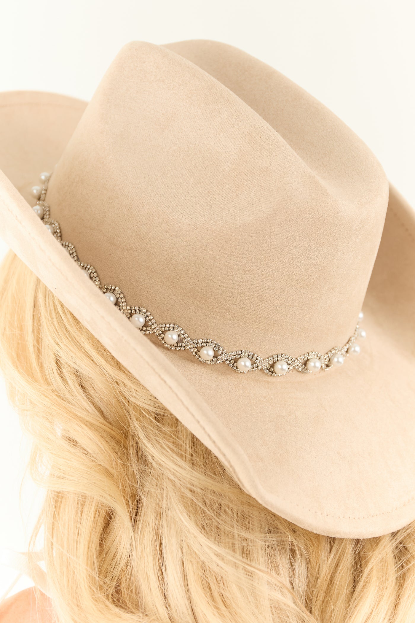 Coconut Pearl Pattern Band Faux Suede Cowboy Hat