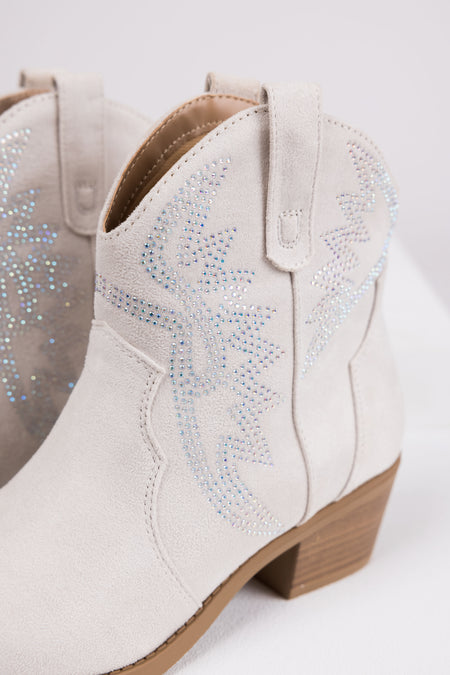 Coconut Rhinestone Detail Western Booties