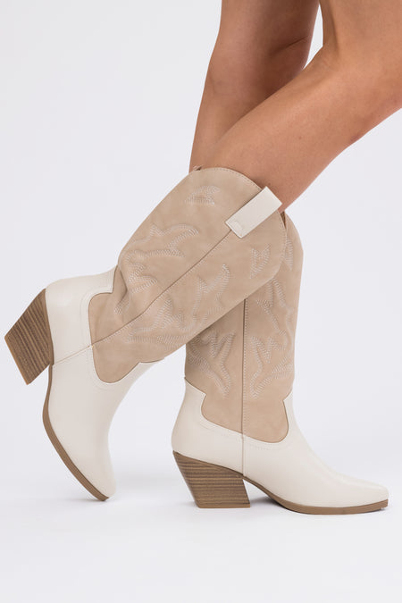 Coconut and Latte Colorblock Western Boots