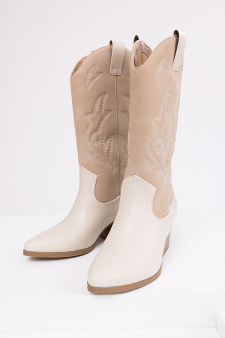 Coconut and Latte Colorblock Western Boots