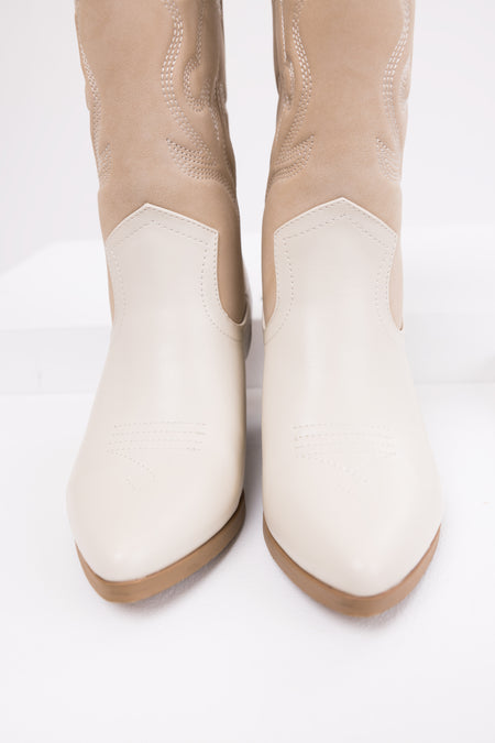 Coconut and Latte Colorblock Western Boots