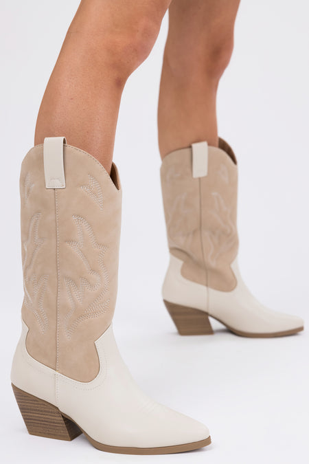 Coconut and Latte Colorblock Western Boots