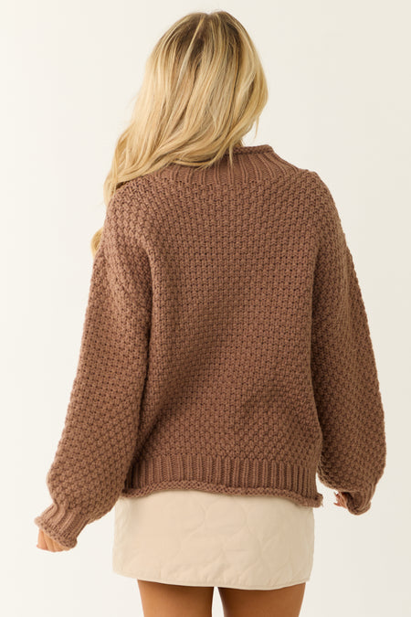 Coffee Chunky Knit Mock Neck Cozy Sweater