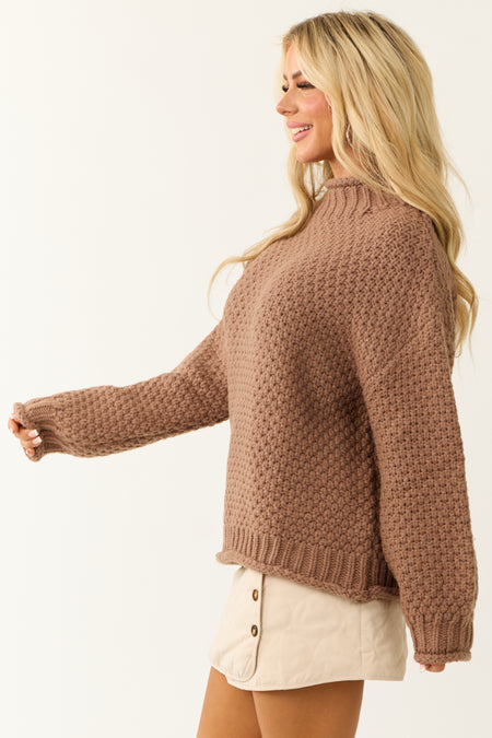 Coffee Chunky Knit Mock Neck Cozy Sweater