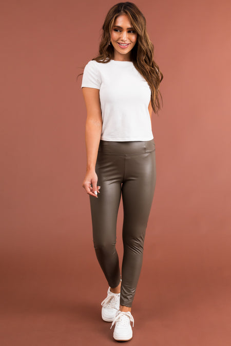 Coffee High Rise Soft Lined Faux Leather Leggings