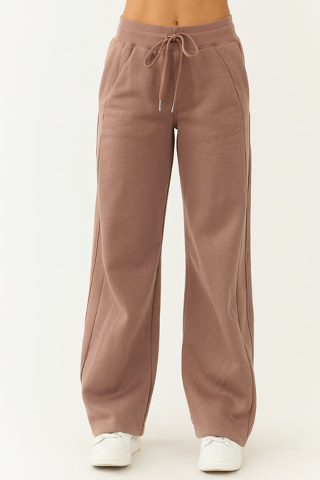 Coffee High Rise Wide Leg Sweatpants