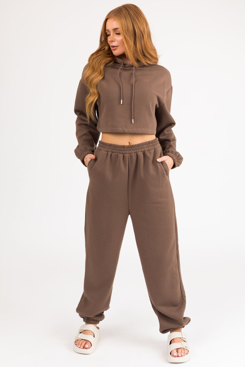 Coffee Long Sleeve Crop Top and Jogger Set