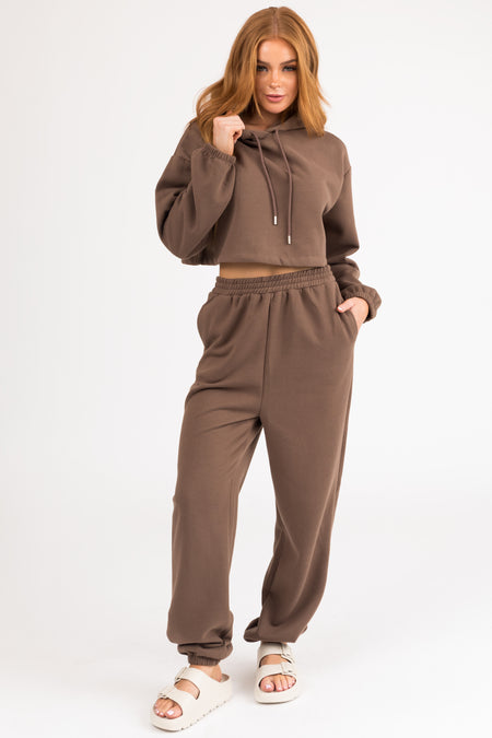 Coffee Long Sleeve Crop Top and Jogger Set