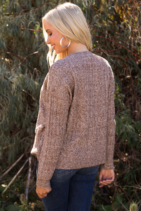 Coffee Two Tone Oversized Cable Knit Sweater