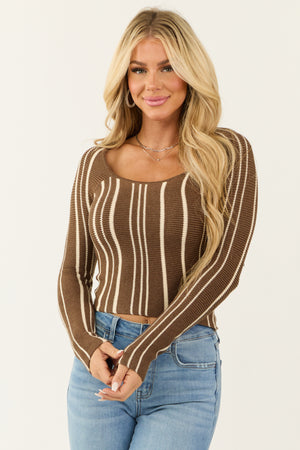 Coffee and Cream Striped Square Neck Sweater