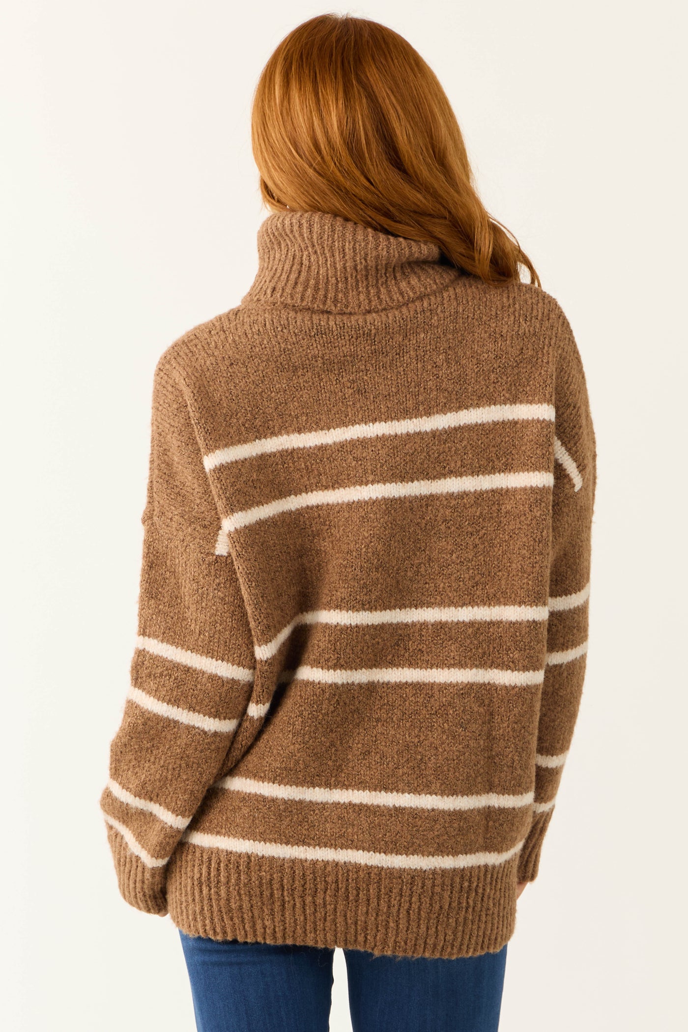 Coffee and Ivory Striped Turtleneck Sweater