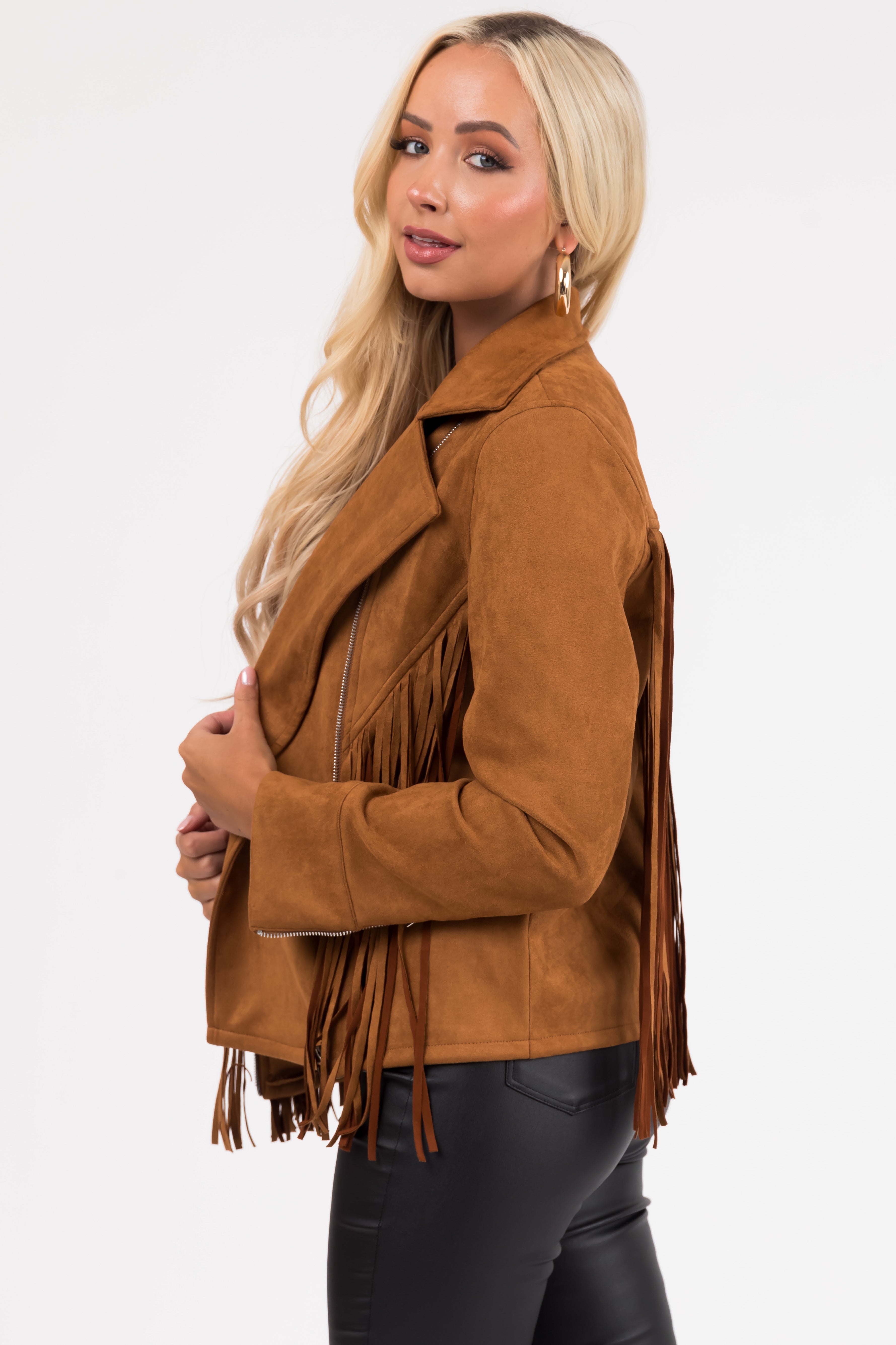 Cognac Suede Jacket with Fringe