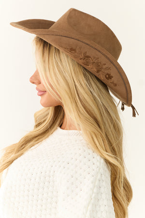 Cognac Braided Band Rose Embroidered Cowboy Hat