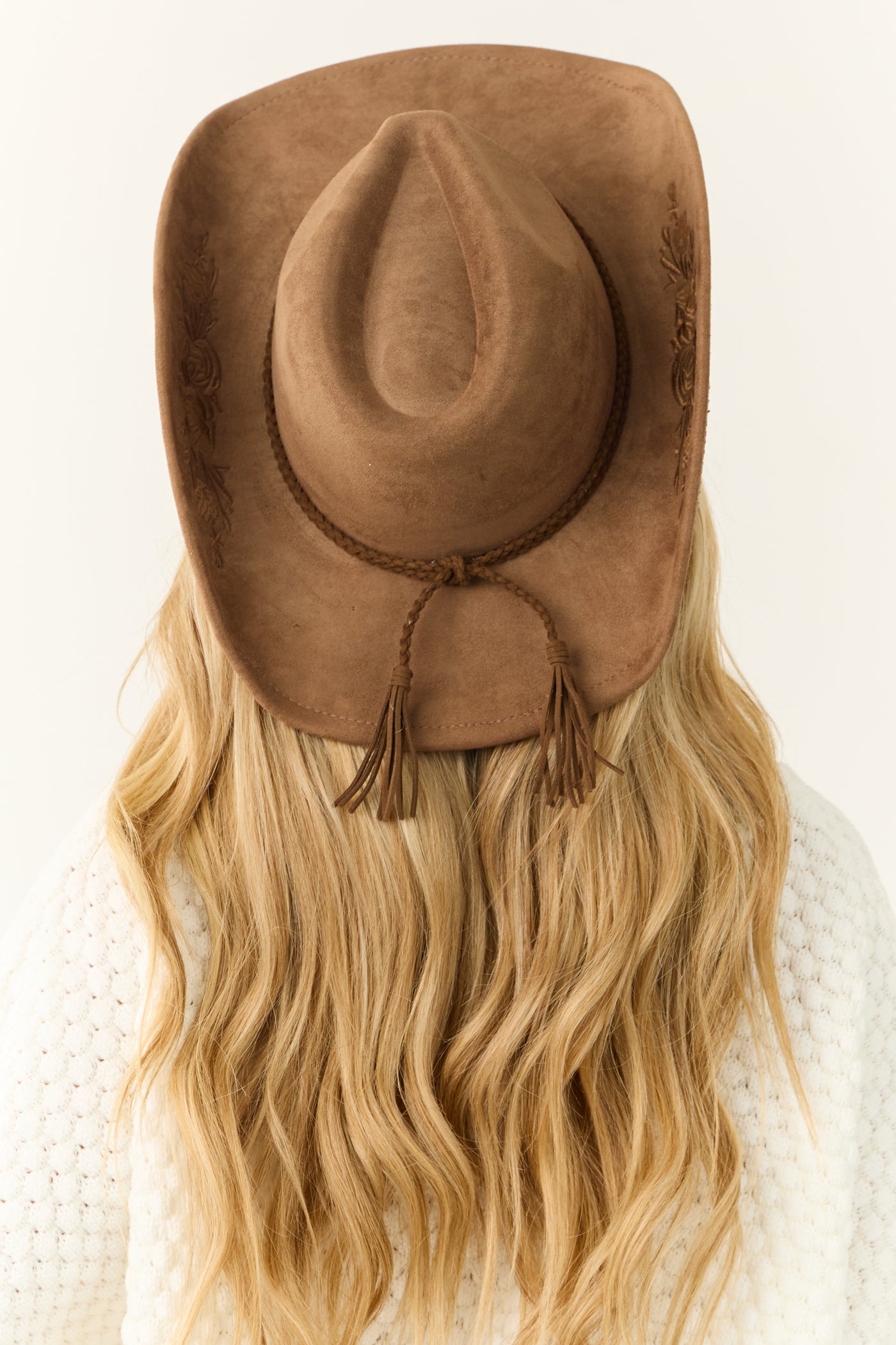 Cognac Braided Band Rose Embroidered Cowboy Hat