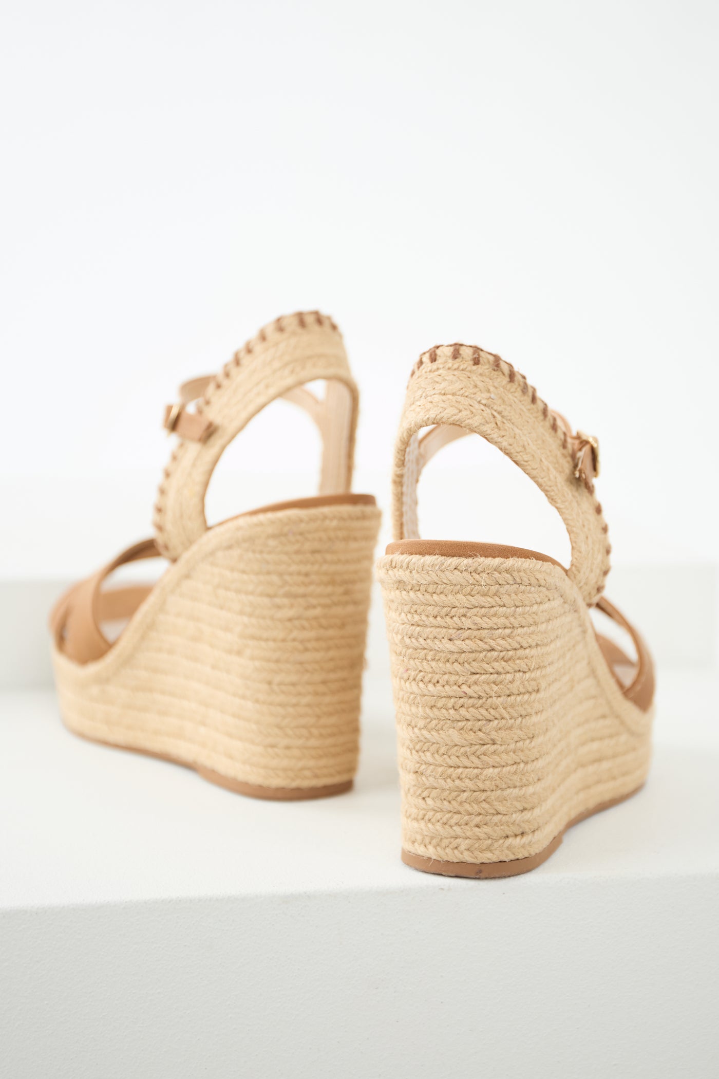 Cognac Cross Strap Platform Espadrille Wedges