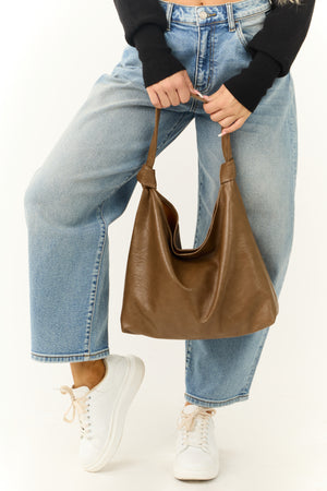 Cognac Faux Leather Hobo Bag with Inside Coin Purse