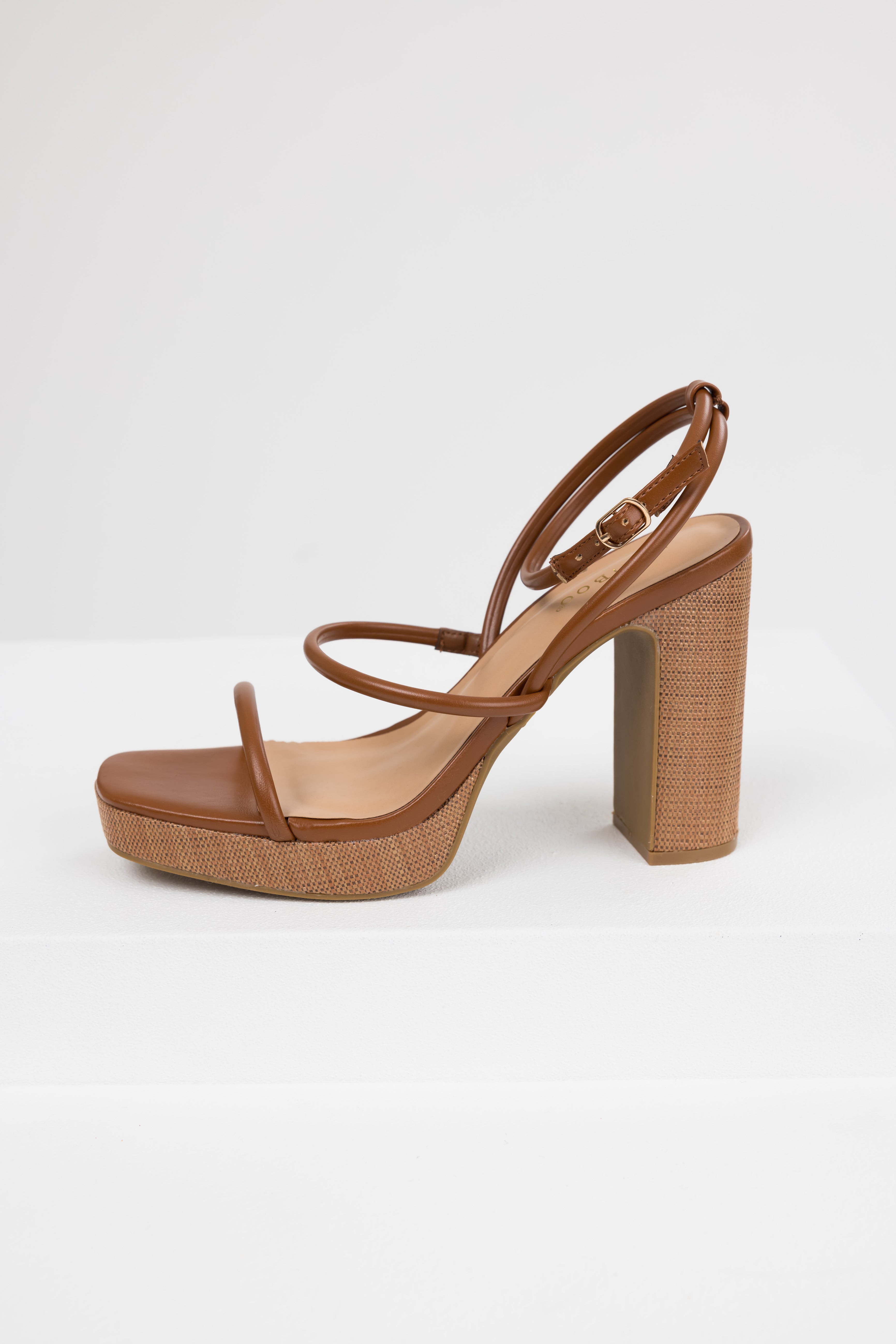 Cognac Jute Platform Thin Strap High Heels