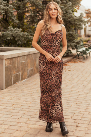 Cognac Leopard Print Sleeveless Maxi Dress