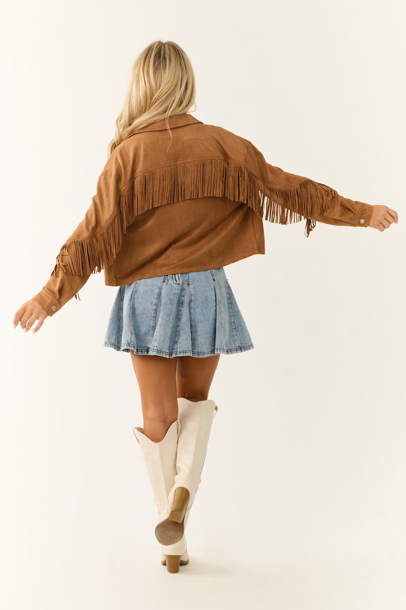 Copper Faux Suede Collared Tassel Jacket