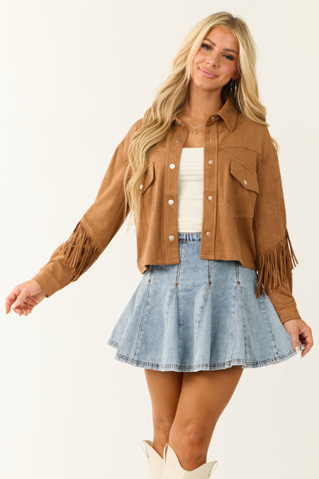 Copper Faux Suede Collared Tassel Jacket