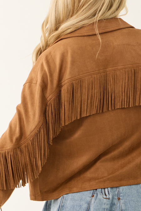 Copper Faux Suede Collared Tassel Jacket