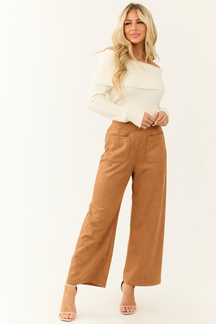 Copper Faux Suede Wide Leg Pants