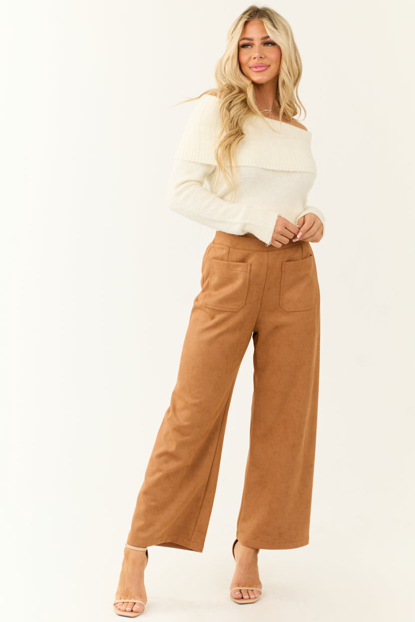 Copper Faux Suede Wide Leg Pants