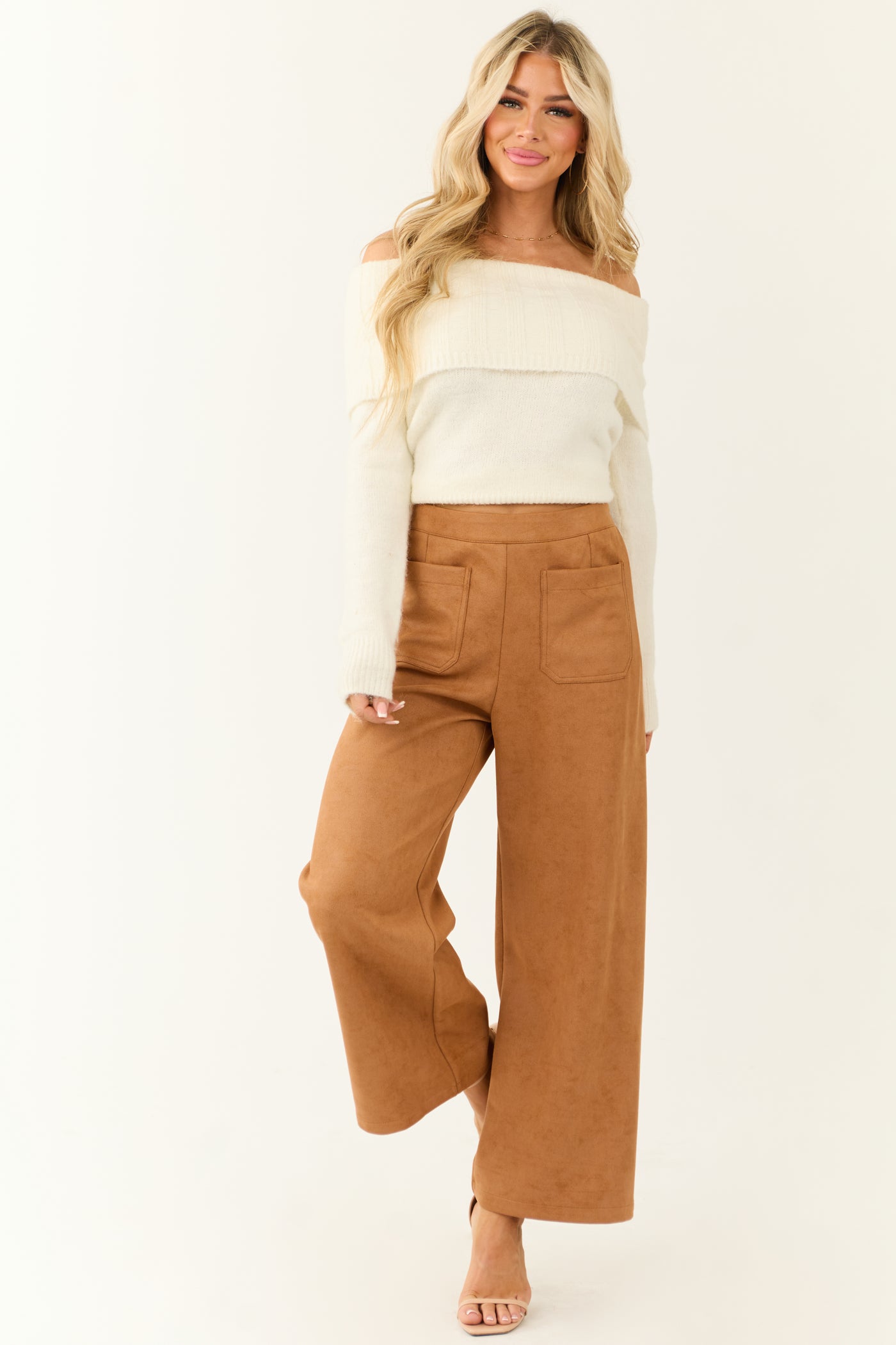 Copper Faux Suede Wide Leg Pants