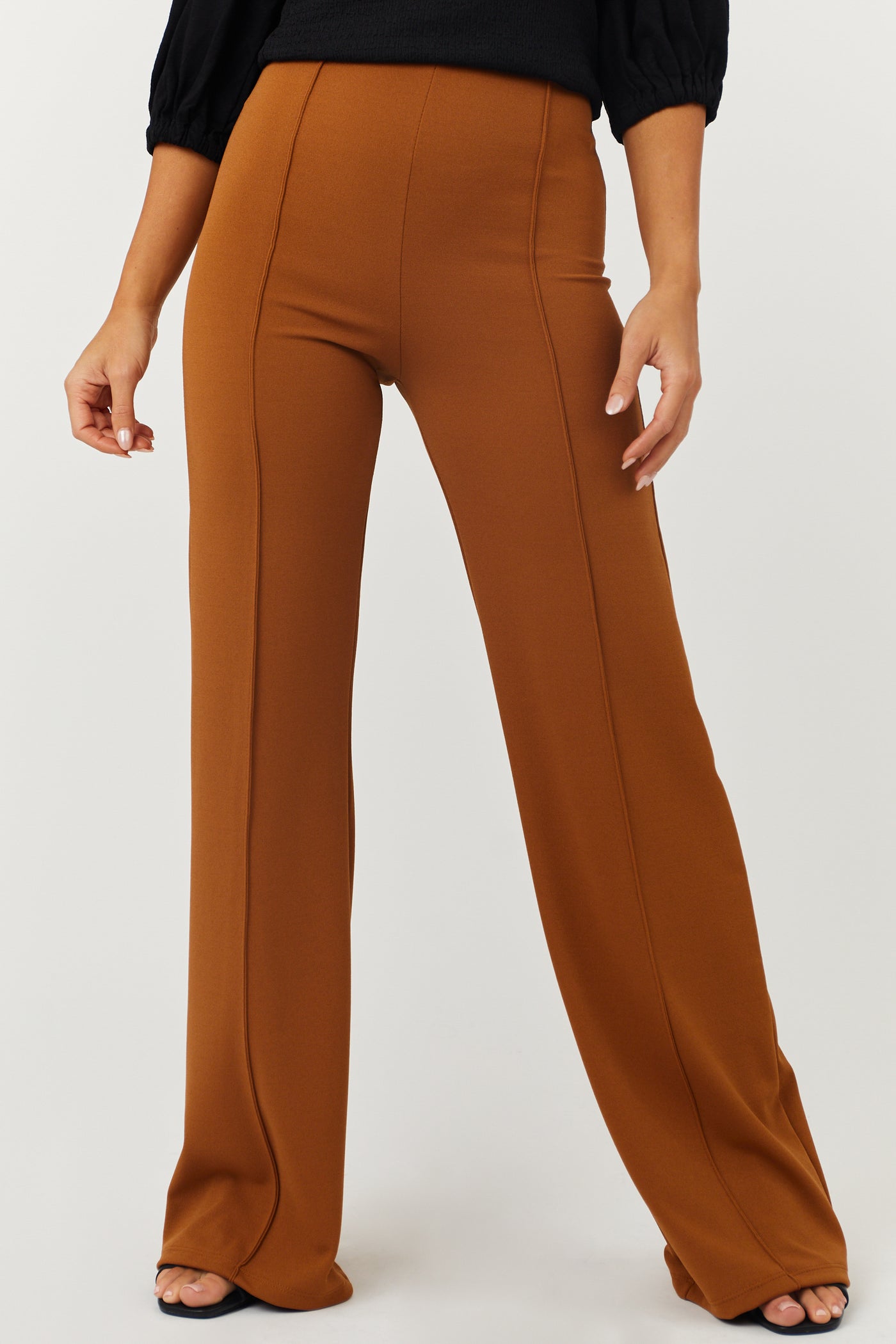 High Waisted Front Seam Flare Pants