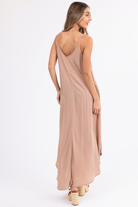 Copper Sleeveless V Neck Textured Maxi Dress