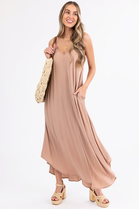 Copper Sleeveless V Neck Textured Maxi Dress