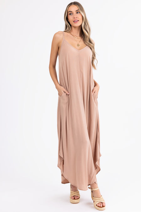 Copper Sleeveless V Neck Textured Maxi Dress