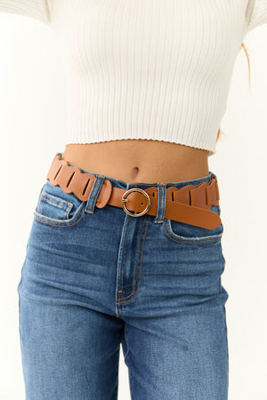 Copper Braided Link Faux Leather Belt