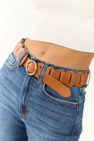 Copper Braided Link Faux Leather Belt