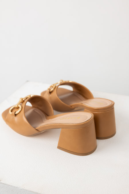 Copper Chain Detail Block Heel Mules