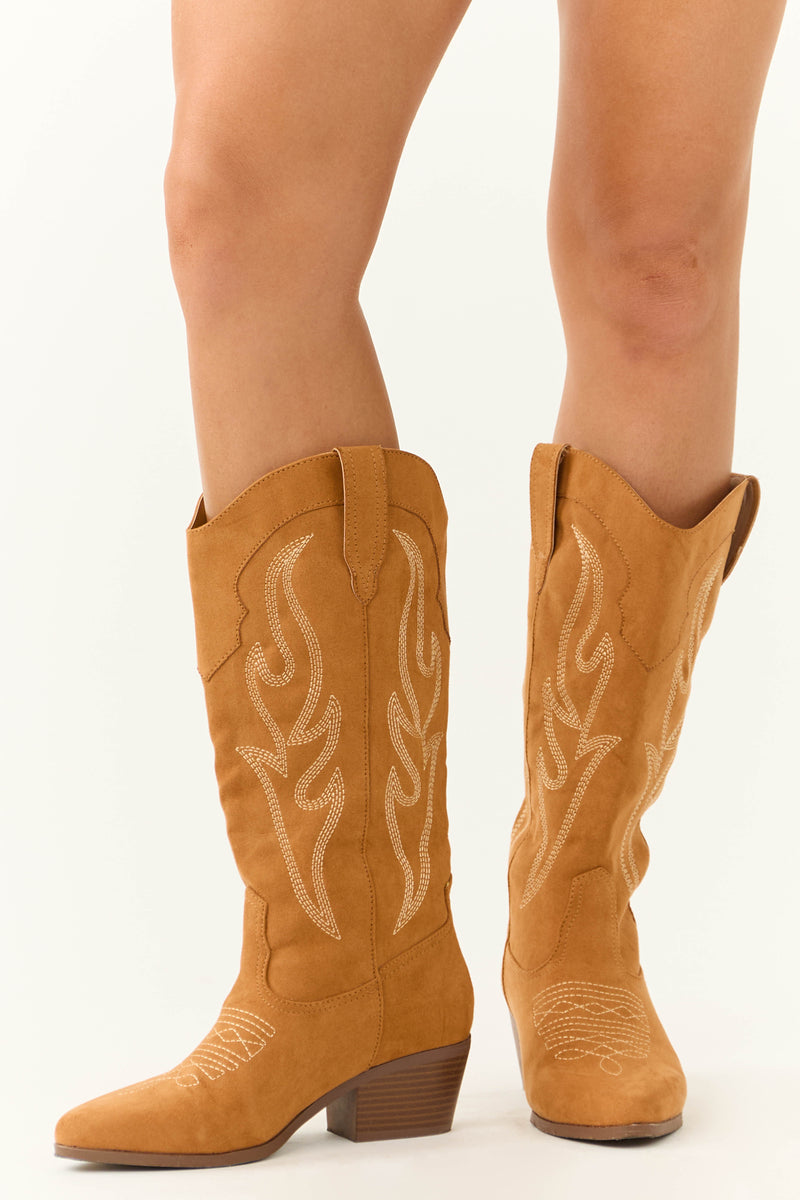 Copper Embroidered Western Style Boots