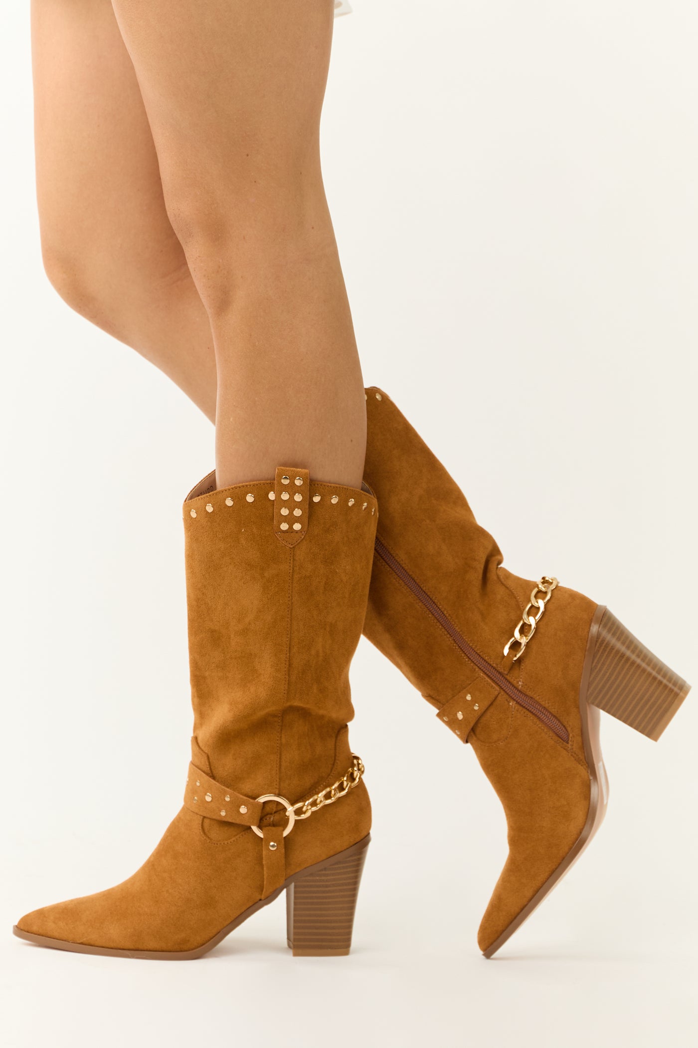 Copper Faux Suede Studded Boot