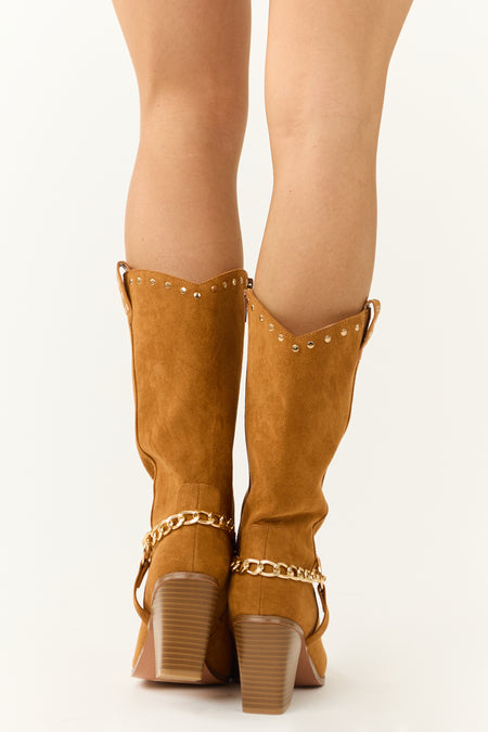 Copper Faux Suede Studded Boot