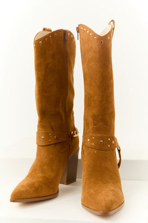 Copper Faux Suede Studded Boots