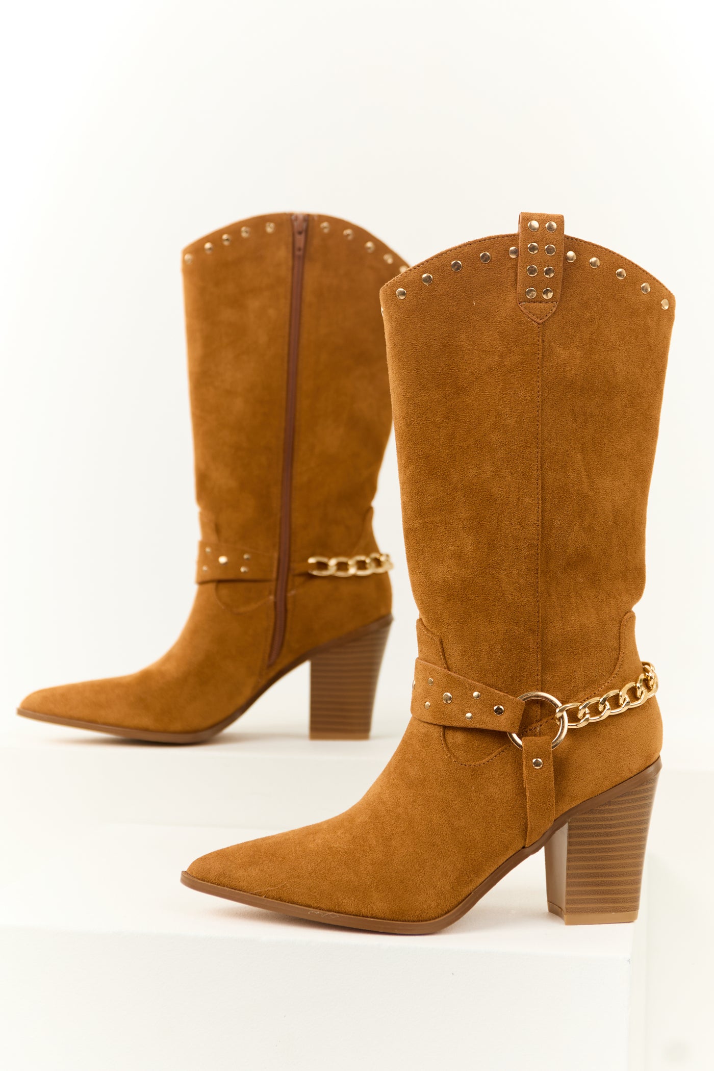 Copper Faux Suede Studded Boots