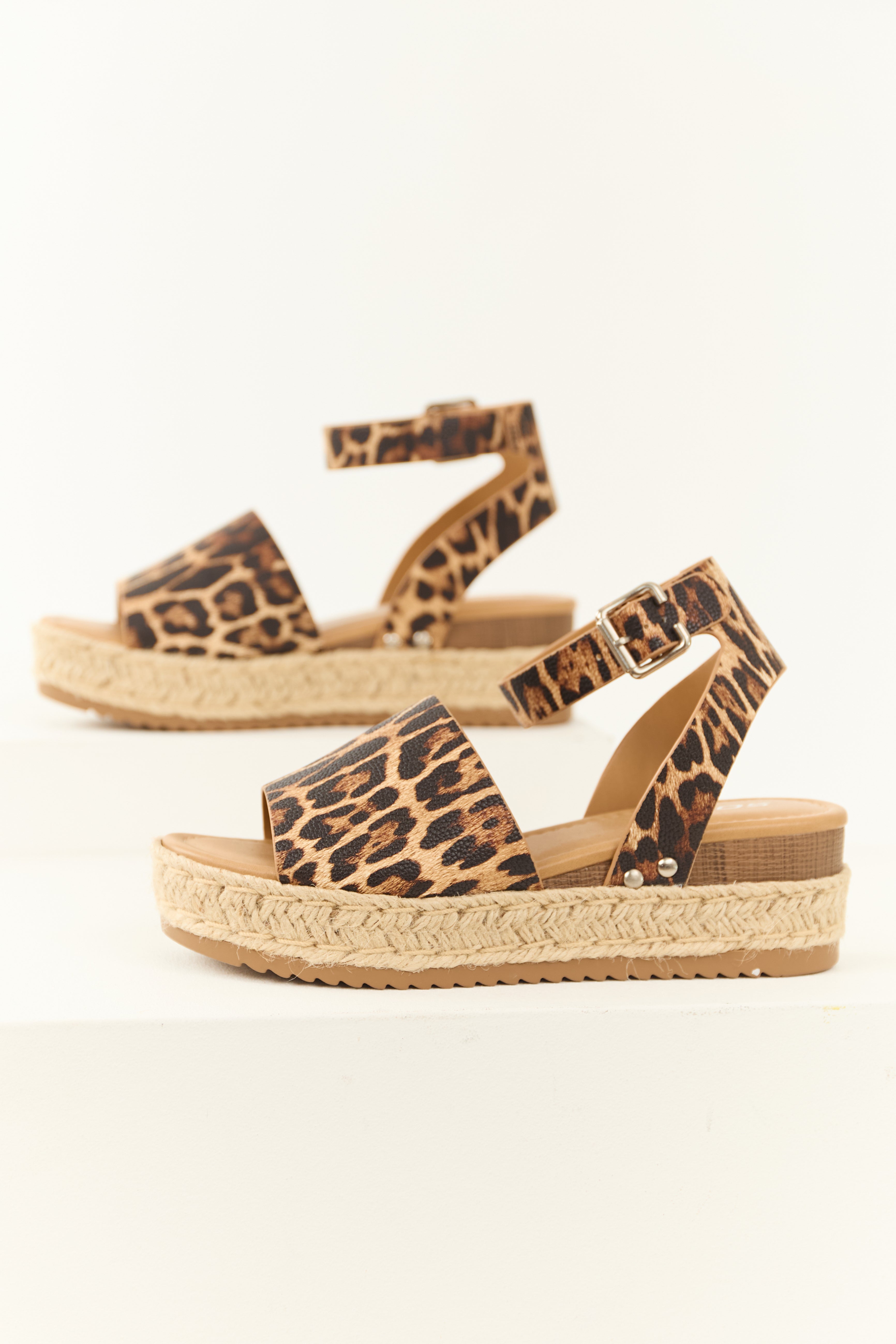 Copper Leopard Ankle Strap Espadrille Platform Sandals