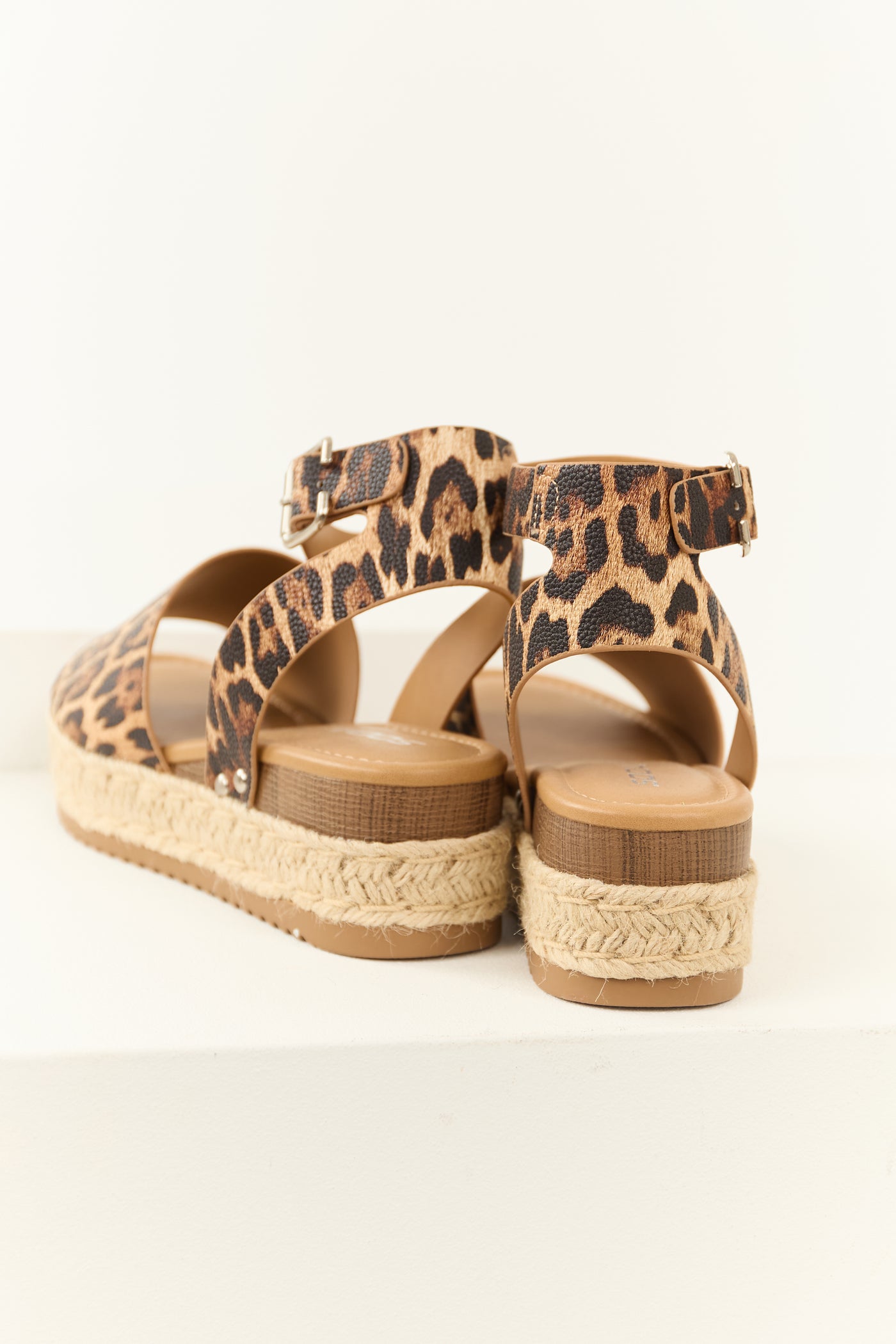 Copper Leopard Ankle Strap Espadrille Platform Sandals