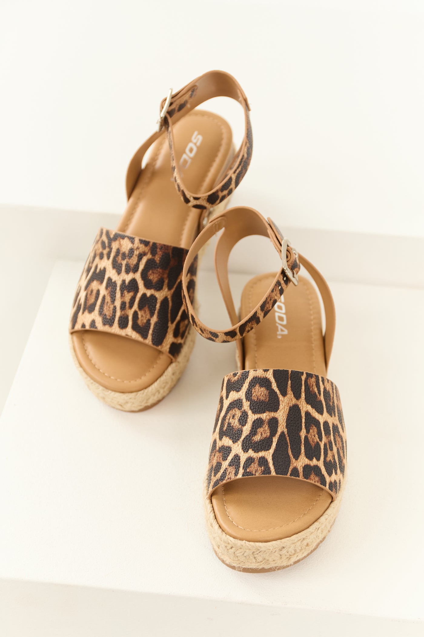 Copper Leopard Ankle Strap Espadrille Platform Sandals