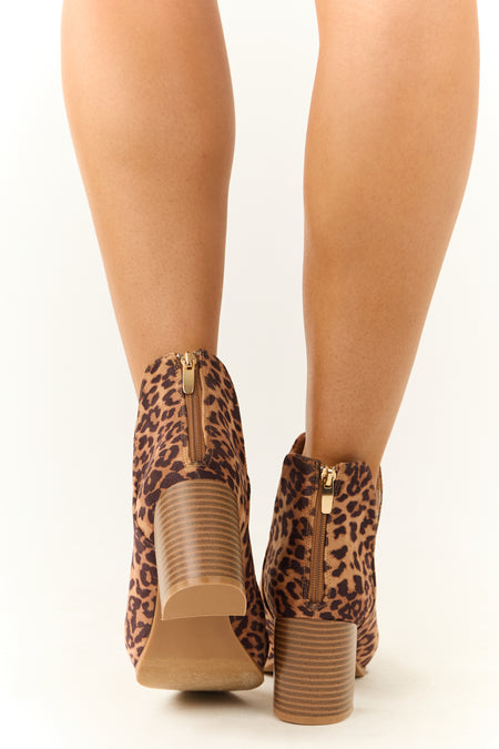 Copper Leopard Print Pointed Toe Block Heel Booties