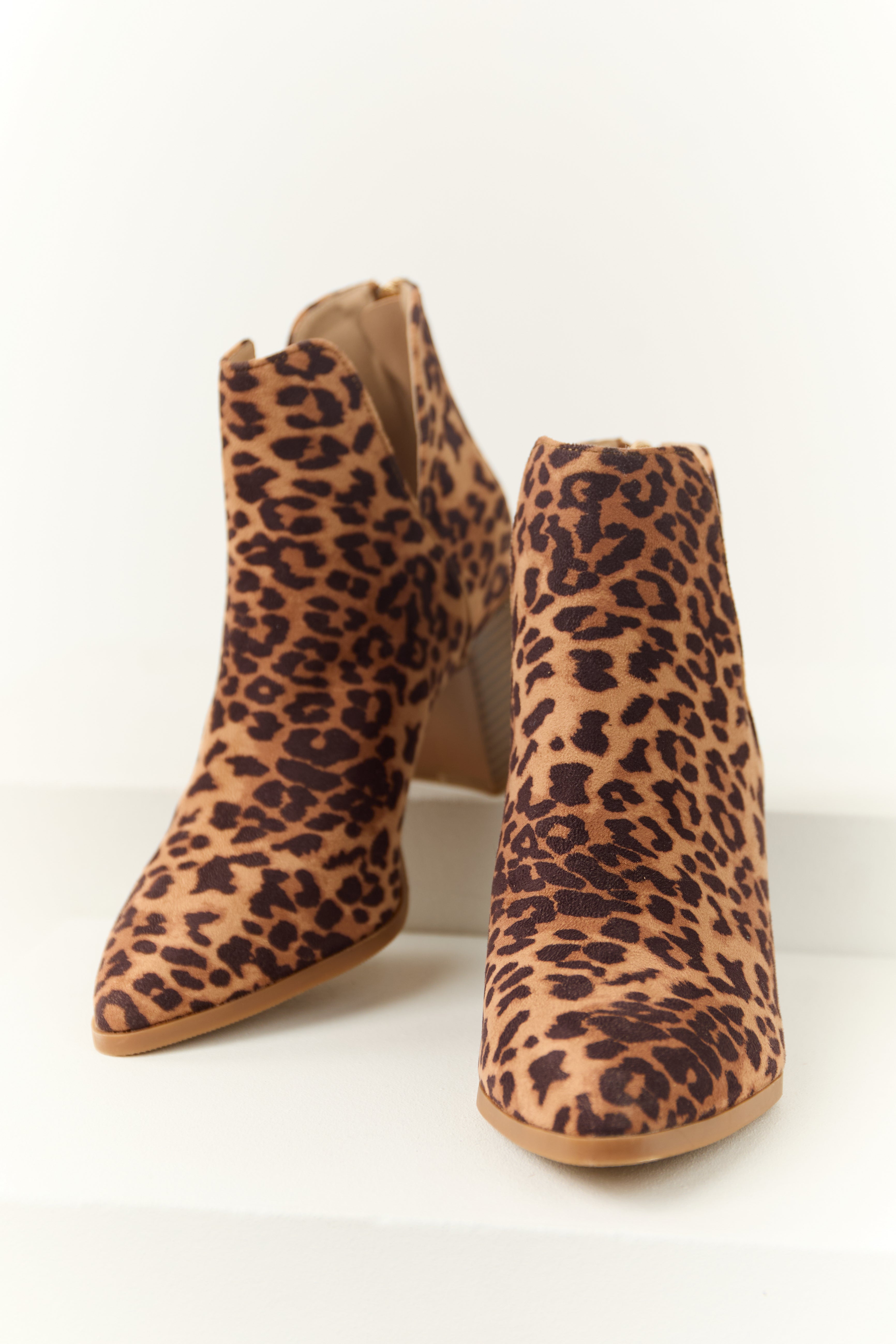 Copper Leopard Print Pointed Toe Block Heel Booties Lime Lush Boutique