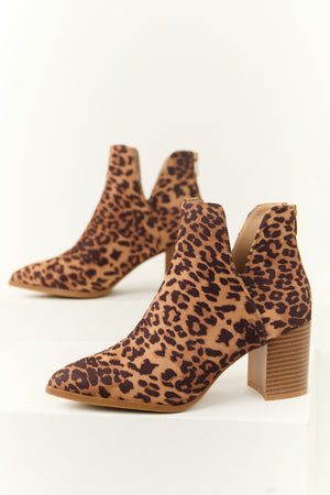 Copper Leopard Print Pointed Toe Block Heel Booties